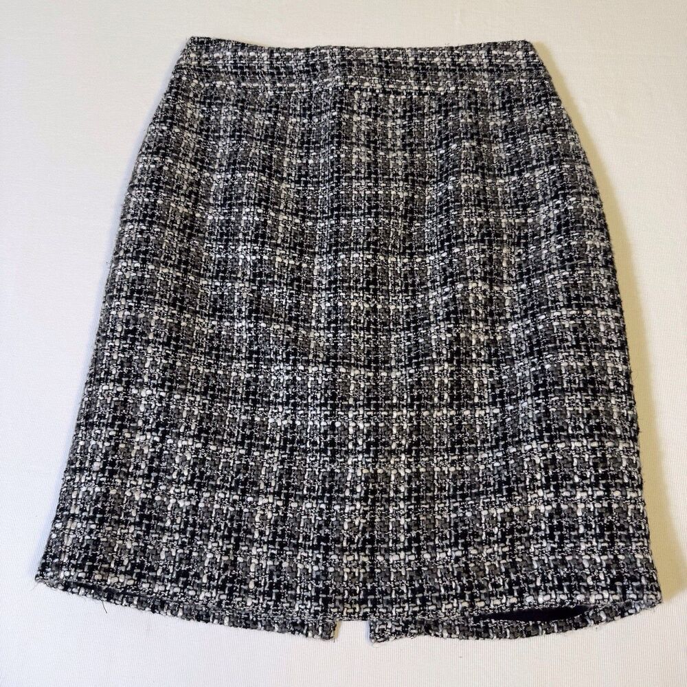 Banana Republic Skirt Womens  4P Black White Grey Check Knit Pencil Skirt Boucle